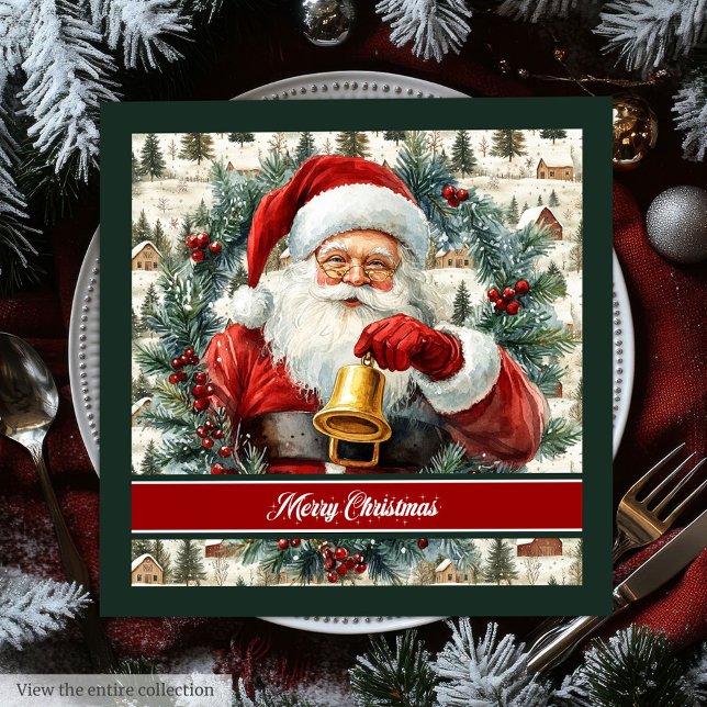 Elegantes Watercolor Klassisches Santa Party Napki Serviette (Elegant Watercolor Classic Santa Party Napkins)