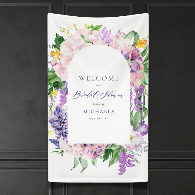 Elegantes Watercolor Lavender Blume Brautparty Banner (Von Creator hochgeladen)