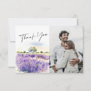 Elegantes Watercolor Lavender Blume Field Foto Dankeskarte
