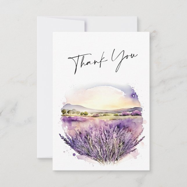 Elegantes Watercolor Lavender Blume Hochzeit Dankeskarte (Vorderseite)