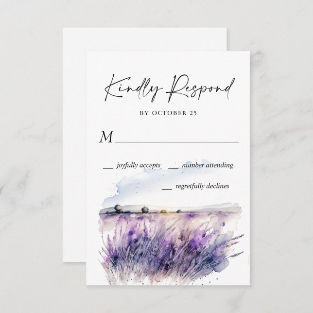 Elegantes Watercolor Lavender Blume Hochzeit RSVP Karte (Vorne/Hinten)