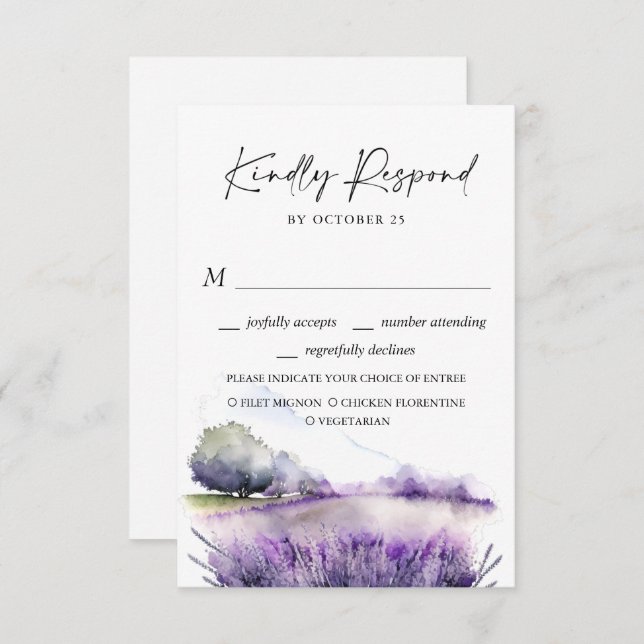Elegantes Watercolor Lavender Blume Hochzeit RSVP Karte (Vorne/Hinten)