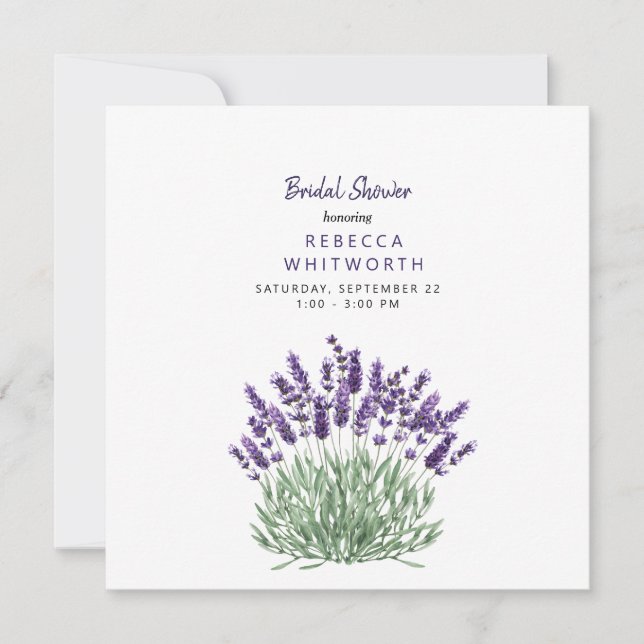 Elegantes Watercolor Lavender Brautparty Square Einladung (Vorderseite)