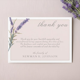 Elegantes Watercolor Lavender Memorial Vielen Dank Mitteilungskarte
