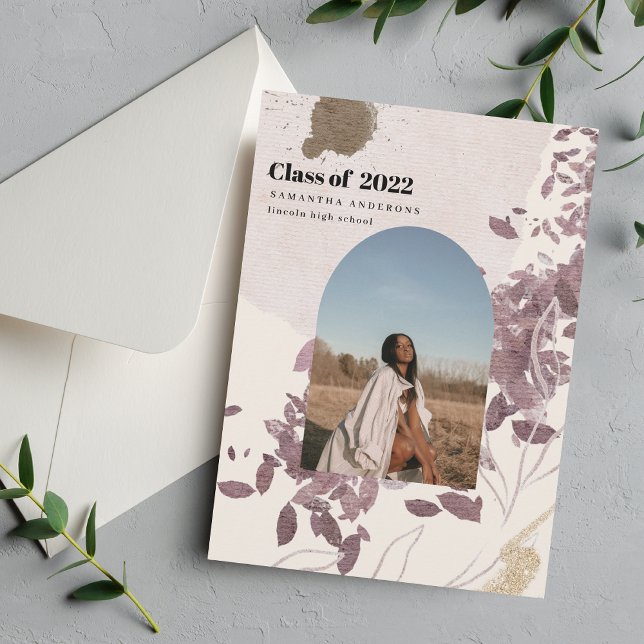 Elegantes Watercolor Leaf Abschluss Foto Einladung (Von Creator hochgeladen)