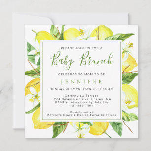 Elegantes Watercolor Lemon Botanical Baby Brunch Einladung