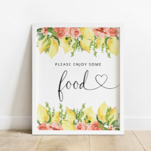 Elegantes Watercolor Lemon Floral Food Sign Poster