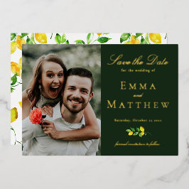 Elegantes Watercolor Lemon Foto Dunkelgrün Folieneinladung