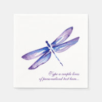 Elegantes Watercolor Lila Dragonfly Paper Napkins