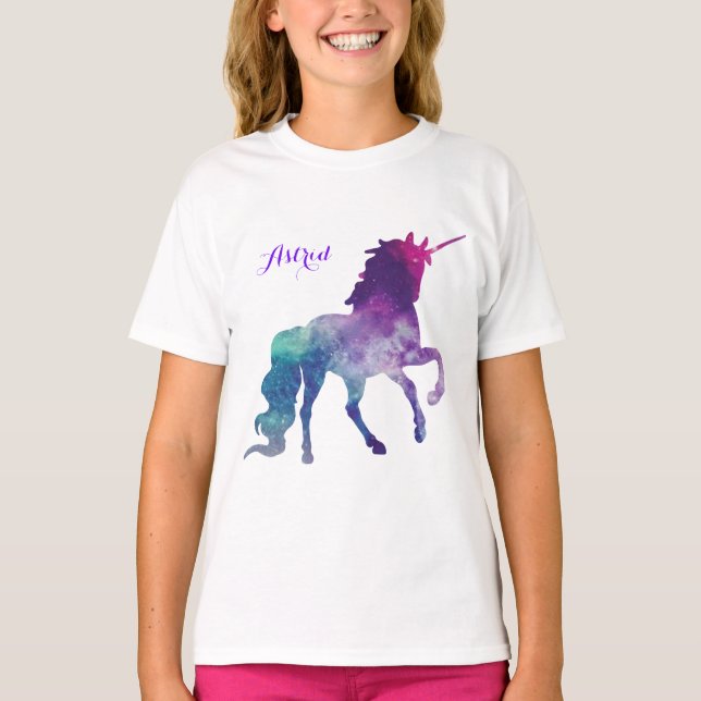 Elegantes Watercolor Lila Einhorn T-Shirt (Vorderseite)