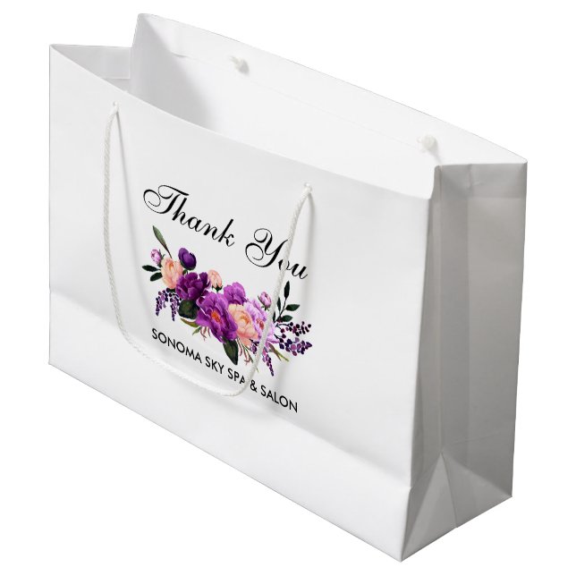 Elegantes Watercolor Lila Violet Floral Vielen Dan Große Geschenktüte (Vorderseite Schrägansicht)