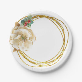 Elegantes Watercolor Magnolia und Goldrand Pappteller