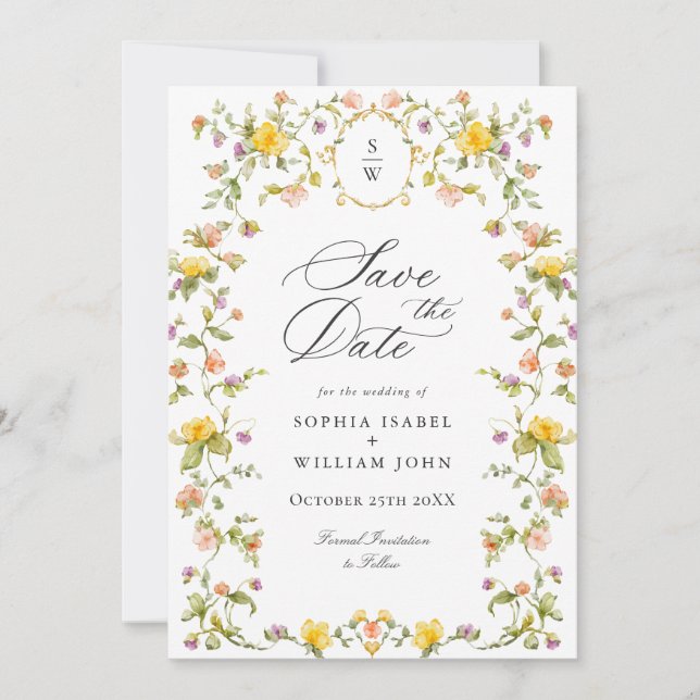 Elegantes Watercolor Meadow Wildblume Hochzeit Fot Save The Date (Vorderseite)