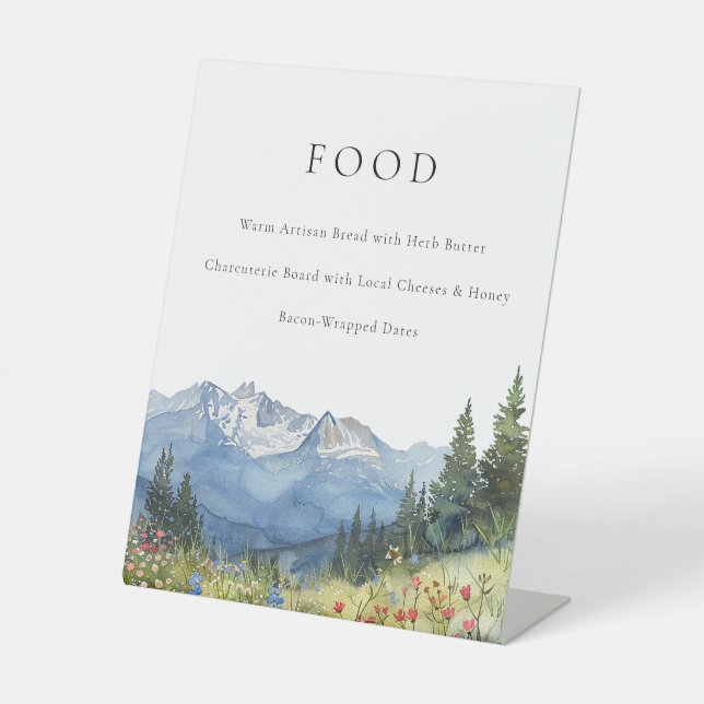 Elegantes Watercolor Mountain Food Menü Sockelschild (Vorderseite)
