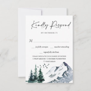 Elegantes Watercolor Mountains Forest Wedding RSVP Karte
