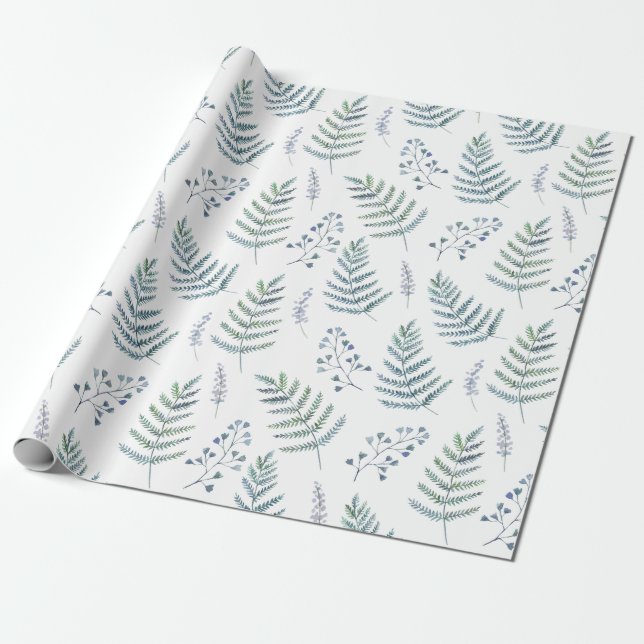Elegantes Watercolor Naturwald Ferns Muster Geschenkpapier (Ungerollt)