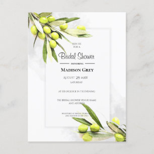 Elegantes Watercolor Olive Branches Brautparty Einladungspostkarte