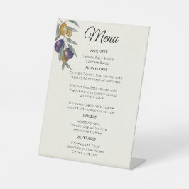 Elegantes Watercolor Olive Wedding Menu Sockelschild
