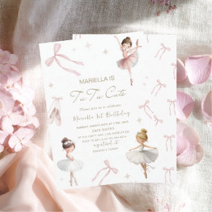 Elegantes Watercolor One 1. Geburtstag tutu süß Mä Einladung