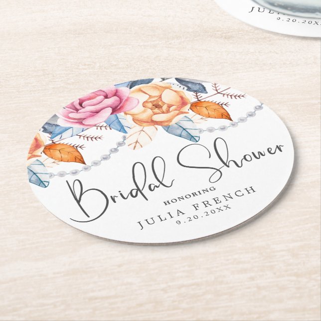 Elegantes Watercolor Orange Brautparty Runder Pappuntersetzer (Angewinkelt)