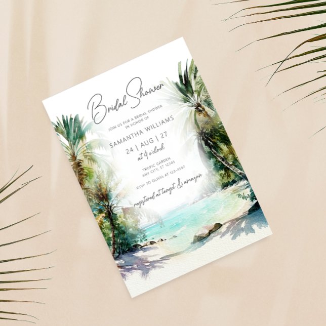 Elegantes Watercolor Palm Tree Beach Brautparty Einladung (Von Creator hochgeladen)