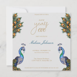 Elegantes Watercolor Pfau Silvester-Party Einladung