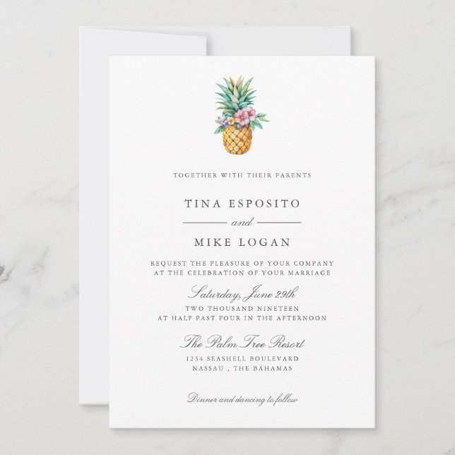 Elegantes Watercolor PINEAPPLE Tropic Fruit Foto Einladung (Vorderseite)