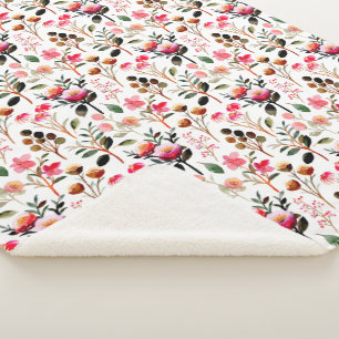 Elegantes Watercolor Pink Blumengrün Muster Sherpadecke