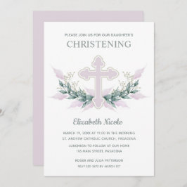 Elegantes Watercolor Pink Christening Einladung