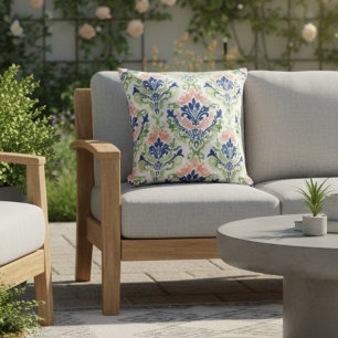 Elegantes Watercolor Pink Coral Blue Damask Muster Kissen