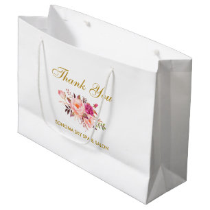 Elegantes Watercolor Pink Floral Gold Vielen Dank Große Geschenktüte