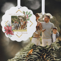 Elegantes Watercolor Poinsettias mit Goldrahmen-Fo