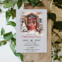 Elegantes Watercolor Red Door Weihnachts-Party