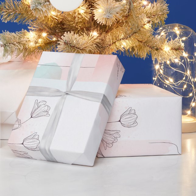 Elegantes Watercolor Rosa Blume Wrapping Paper Geschenkpapier (Feiertage)