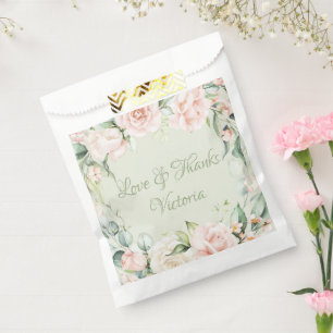 Elegantes Watercolor Rosa Blumengestalt Grünes Skr Geschenktütchen