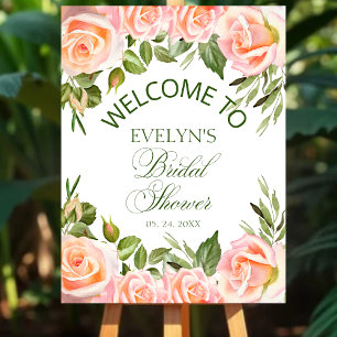 Elegantes Watercolor Roses Bridal Sower Willkommen Poster
