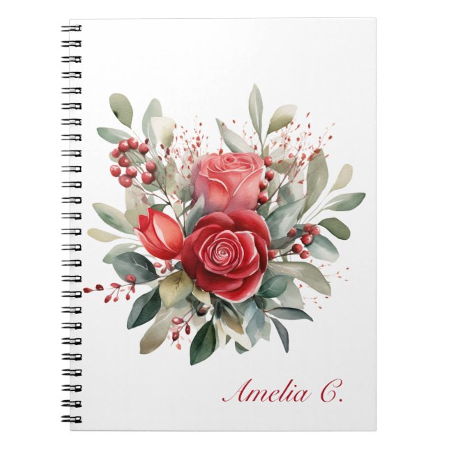Elegantes Watercolor Rote Rose Bouquet Weißes Note Notizblock (Vorderseite)