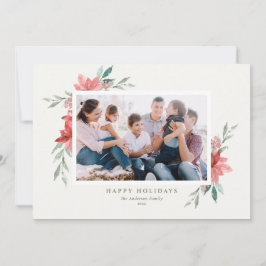 Elegantes Watercolor Rote Winter Blume Foto Feiertagskarte