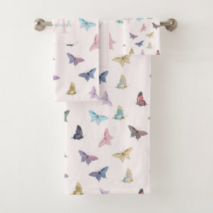 Elegantes Watercolor Schmetterlinge Schönes Design Badhandtuch Set