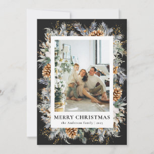 Elegantes Watercolor Schwarzes Botanisches Frohe W Feiertagskarte