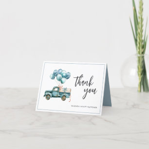 Elegantes Watercolor Script Dusty Blue Baby Boy Dankeskarte