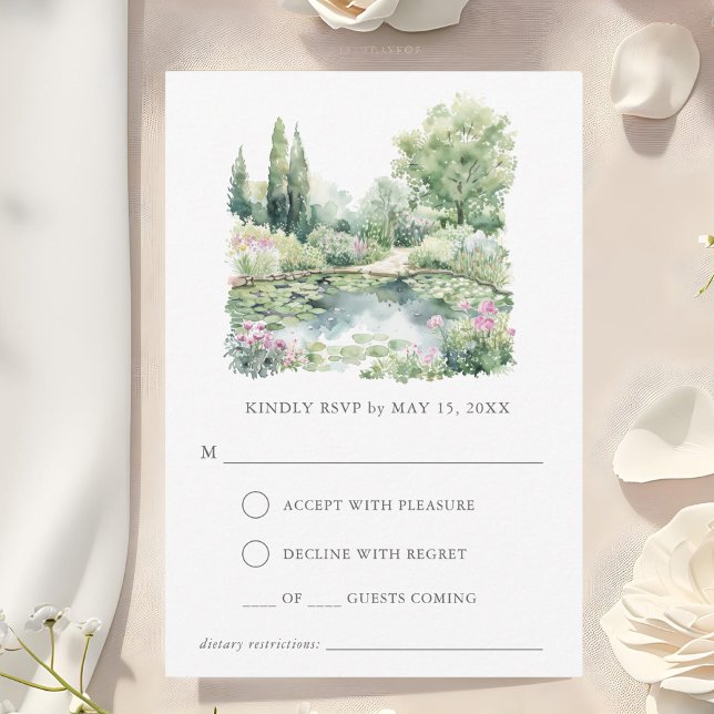 Elegantes Watercolor Sommergarten Landschaft RSVP Karte (Von Creator hochgeladen)