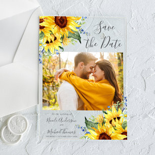 Elegantes Watercolor Sonnenblumen Foto Save the Da Acryleinladungen