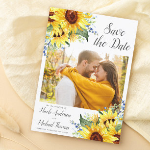 Elegantes Watercolor Sonnenblumen Foto Save the Da Date