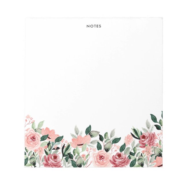 Elegantes Watercolor Spring Blooms Floral Monogram Notizblock (Vorderseite)