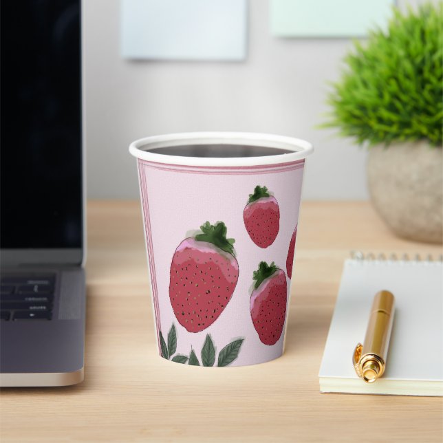 Elegantes Watercolor Strawberry Birthday Party Pap Pappbecher (InSitu)