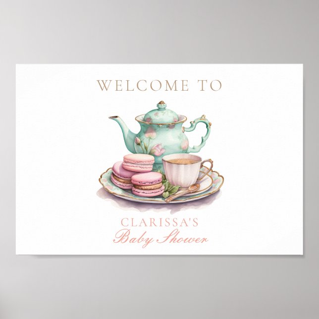 Elegantes Watercolor Tea Party Gold Pink Kinderdus Poster (Vorne)