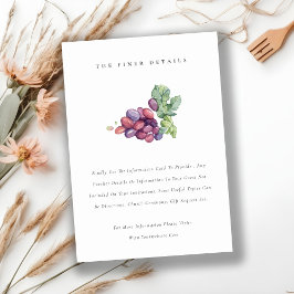 Elegantes Watercolor Traubenblatt Hochzeitsdetails Begleitkarte