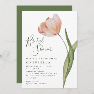 Elegantes Watercolor Tulip Grünes Brautparty Einladung