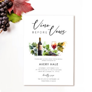 Elegantes Watercolor Vino Vor Vows Brautparty Einladung